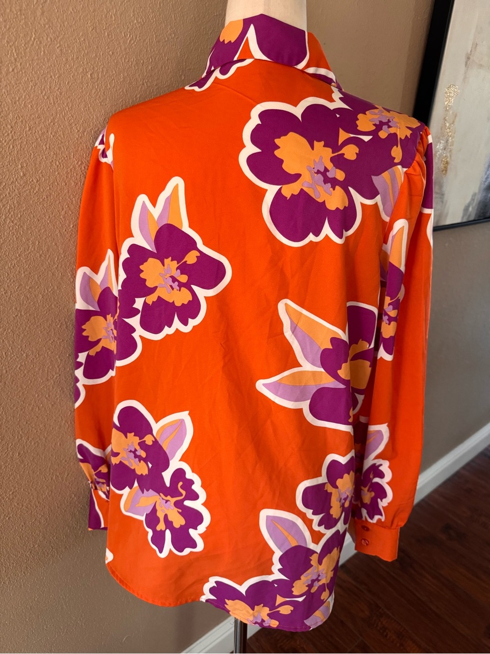 Cato Orange Floral Button-Down Blouse with Purple Accents - Picture 6 of 8